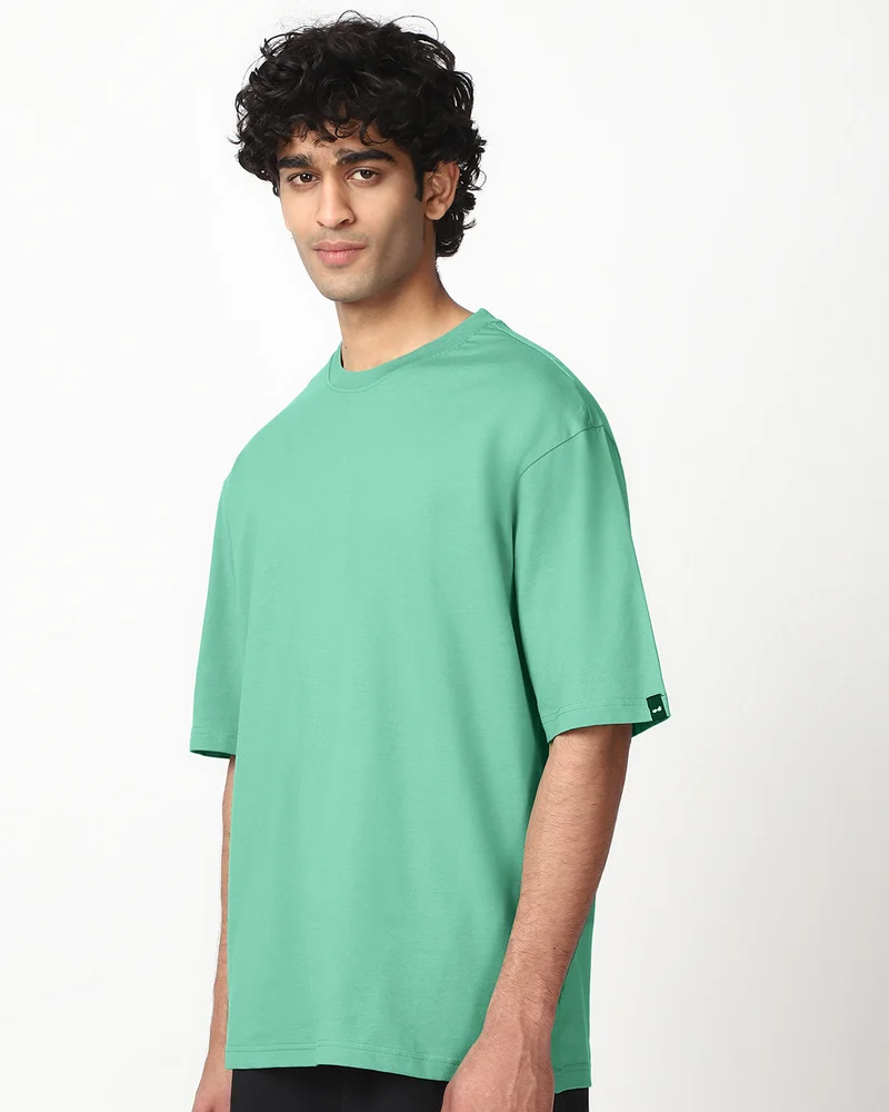 bewakoof Men's Granite Green Oversized T-shirt